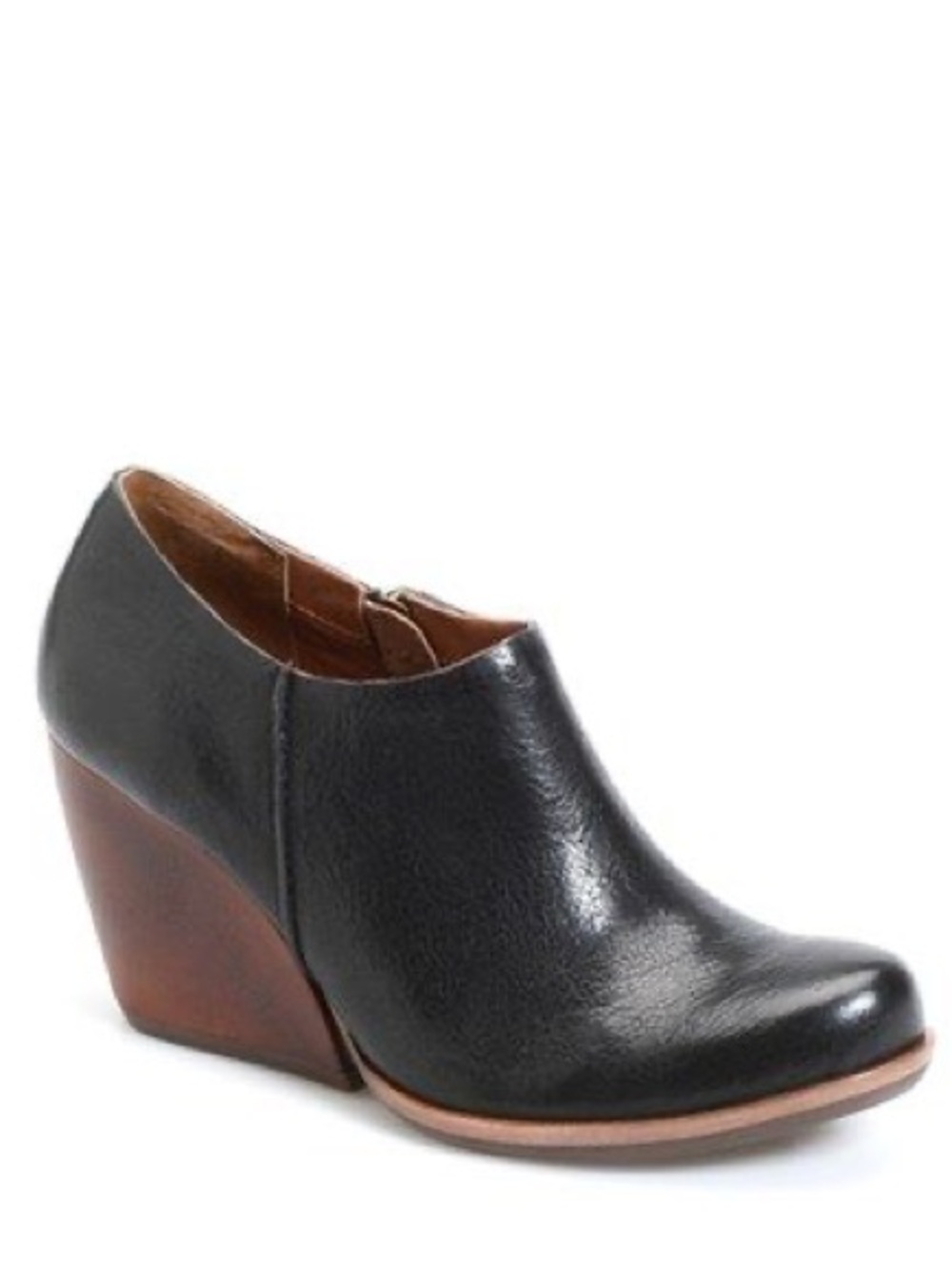Kork Ease 6.5 Black Leather Wedge Ankle Booties Colorblock Boho Anthropologie